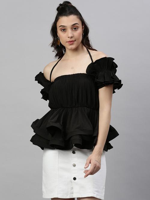 black solid peplum top - 21387396 -  Standard Image - 0