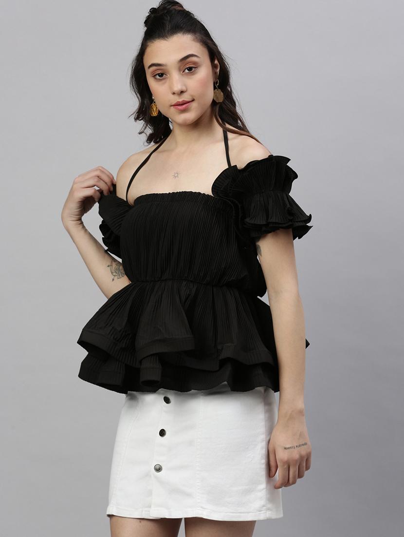 black solid peplum top - 21387396 -  Standard Image - 1