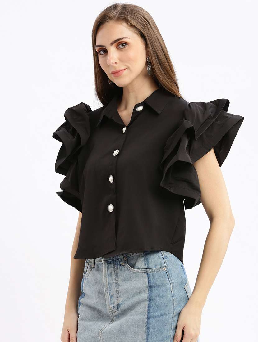 black solid regular top - 21387405 - Standard Image - 1