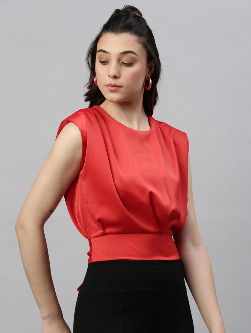 red solid tie back top - 21387418 - Standard Image - 1