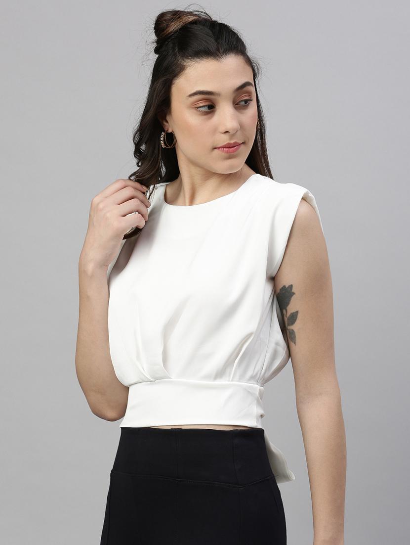 white solid tie back top - 21387419 - Standard Image - 1