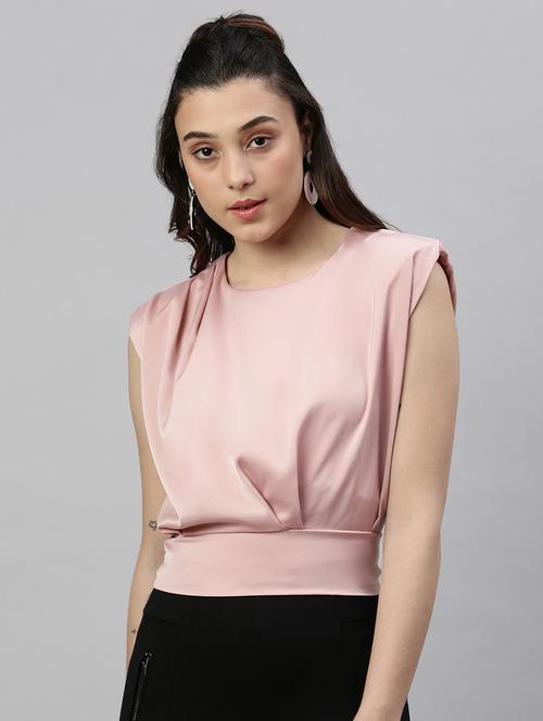 peach solid tie back top - 21387420 - Standard Image - 0