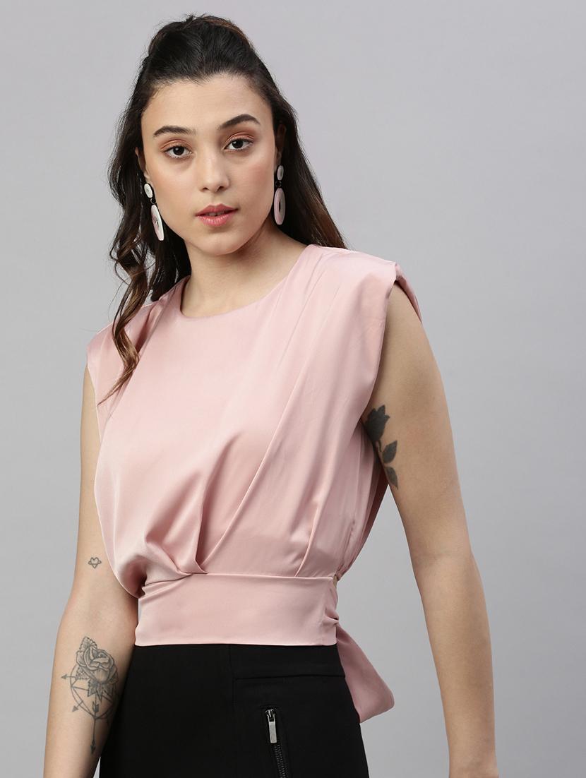 peach solid tie back top - 21387420 - Standard Image - 1