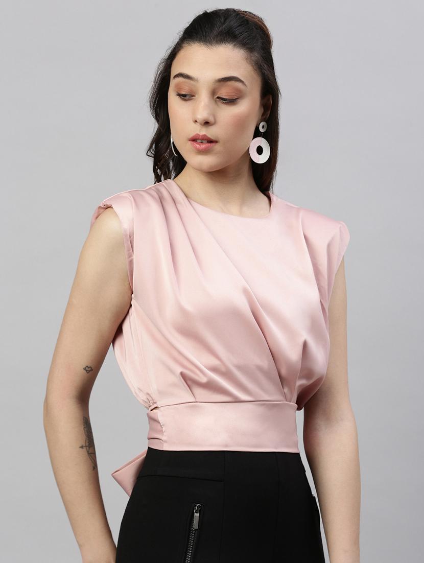 peach solid tie back top - 21387420 - Standard Image - 6