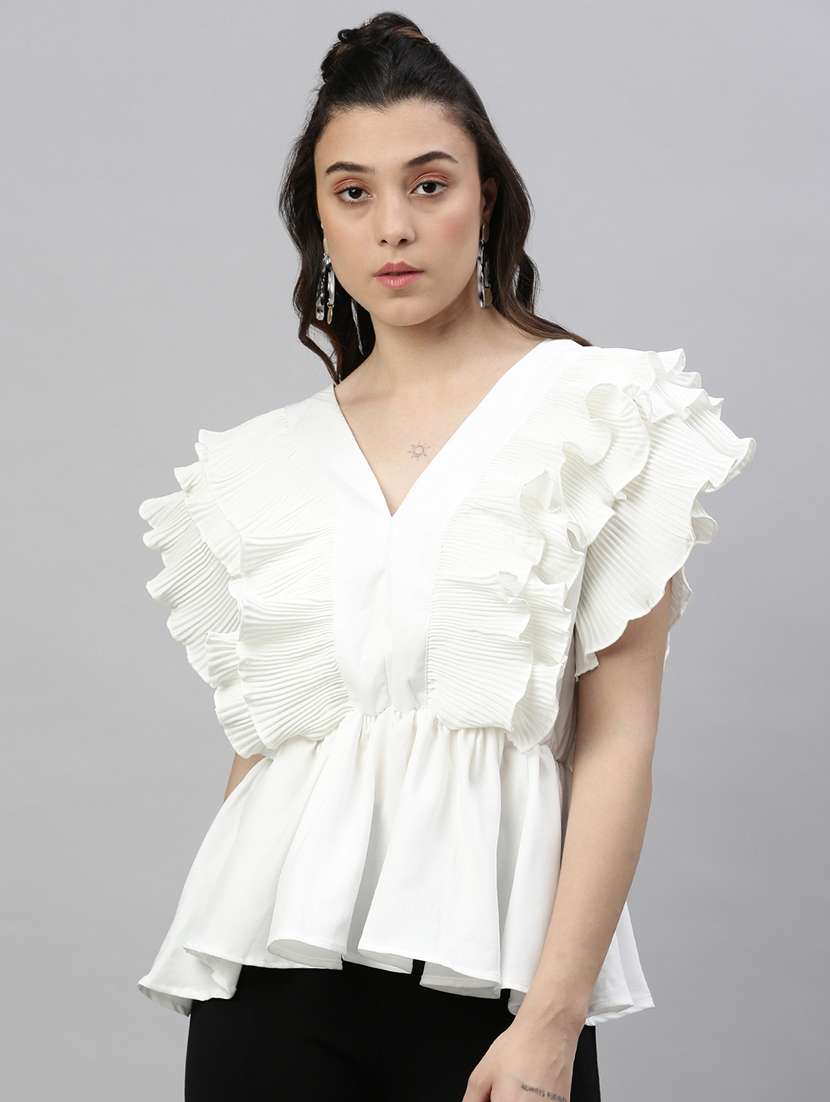 white solid peplum top