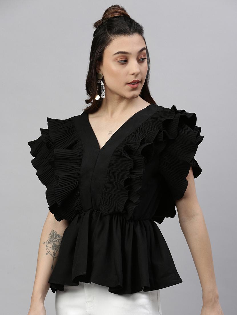 black solid peplum top - 21387423 -  Standard Image - 1