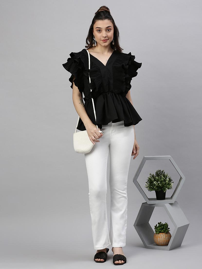 black solid peplum top - 21387423 - Standard Image - 4
