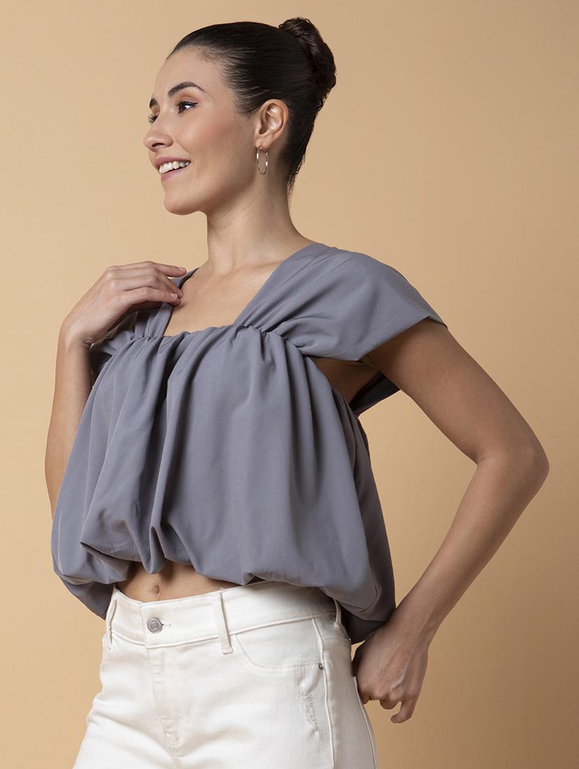 grey crepe blouson top - 21387438 - Standard Image - 1