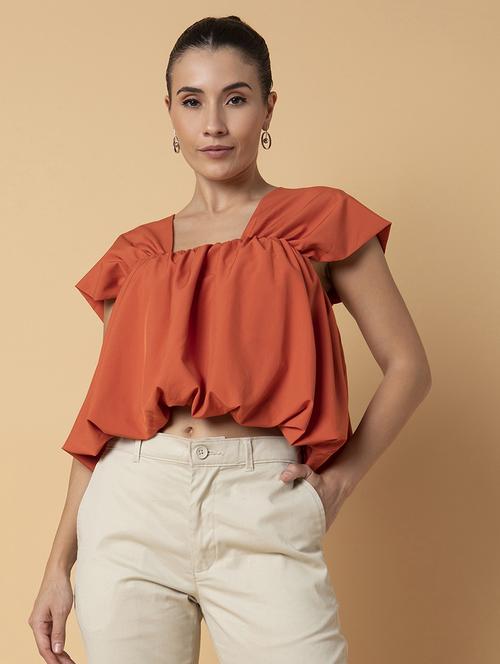 orange solid blouson top - 21387440 -  Standard Image - 0