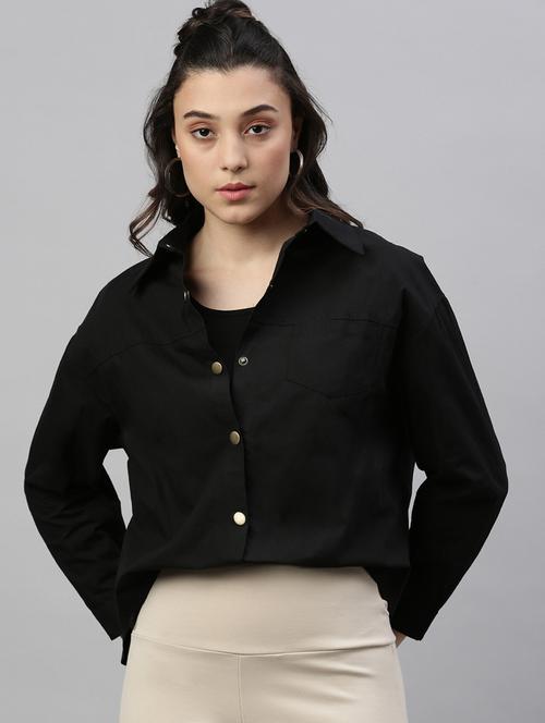 women black solid collared jacket - 21387445 - Standard Image - 0