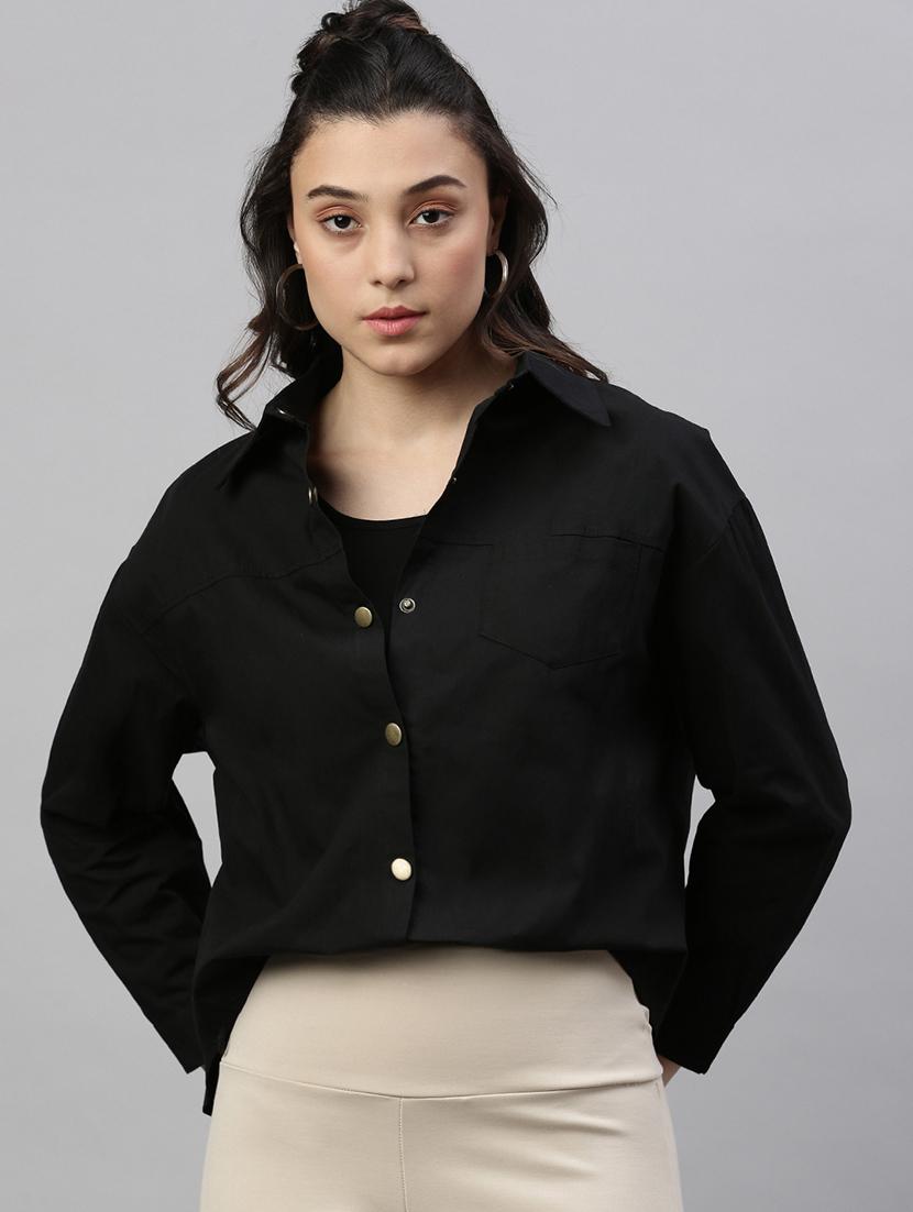 women black solid collared jacket - 21387445 - Zoom Image - 0
