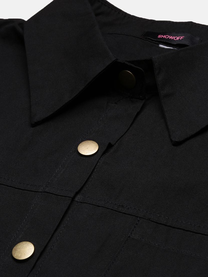 women black solid collared jacket - 21387445 - Standard Image - 6