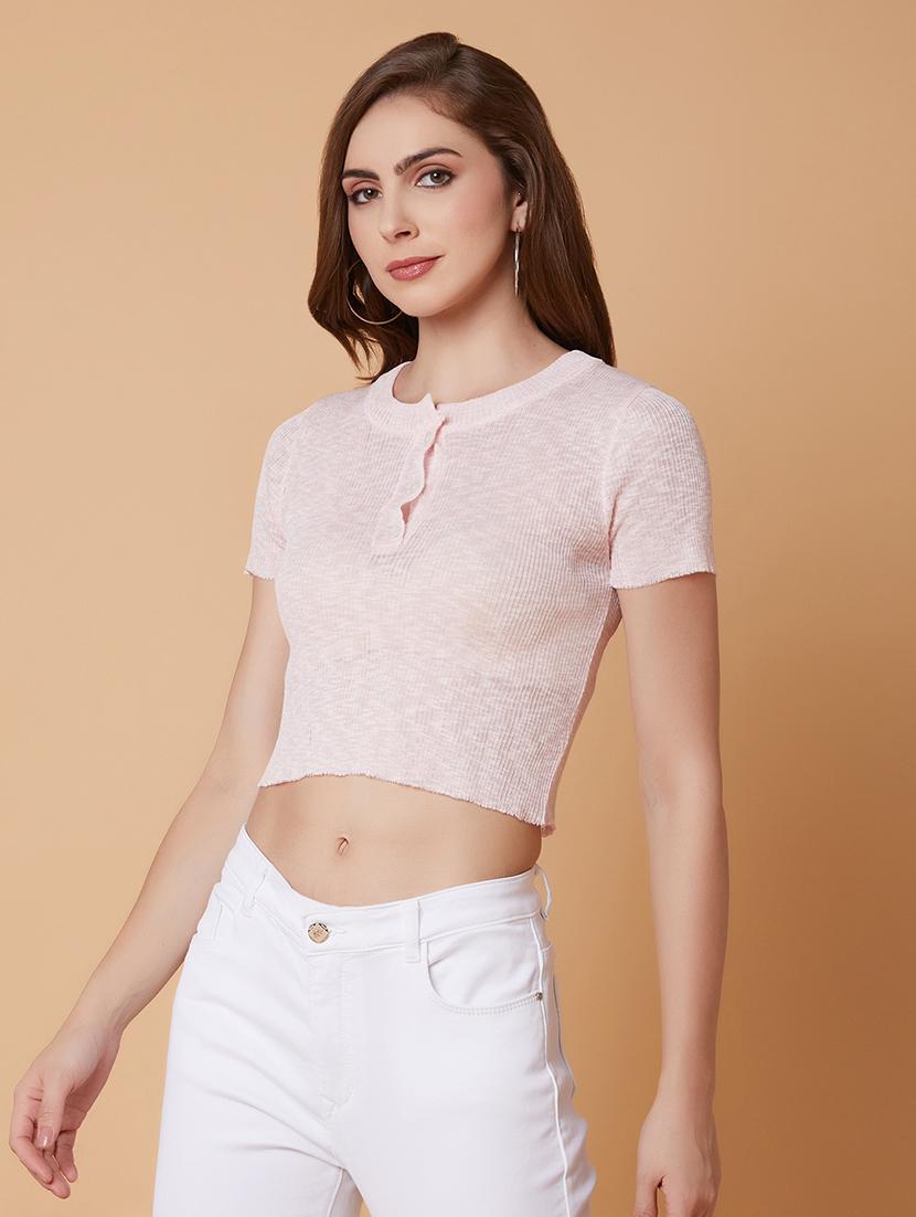 pink solid crop top - 21387481 - Standard Image - 1