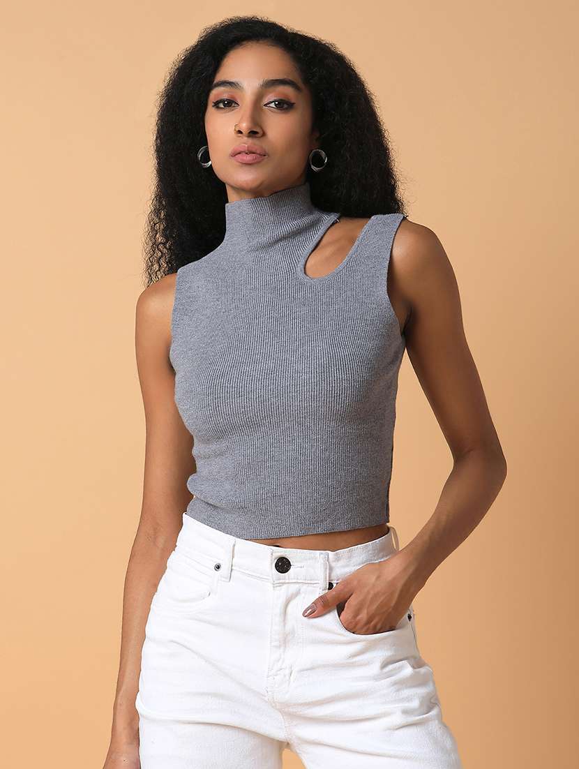grey solid regular top - 21387491 -  Zoom Image - 0