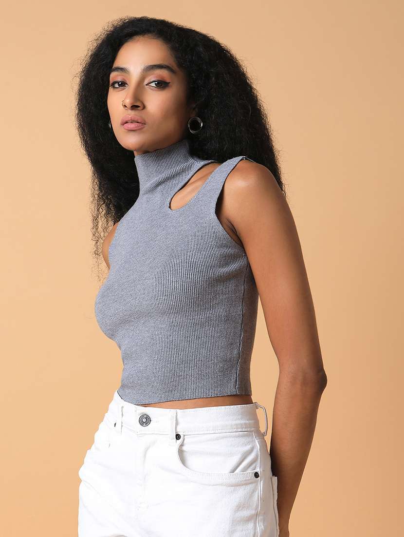 grey solid regular top - 21387491 - Standard Image - 1