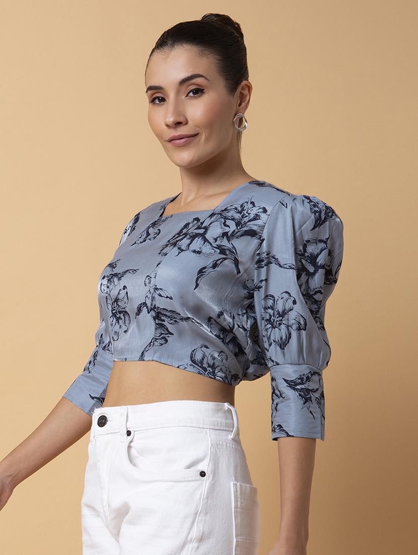 grey floral printed crop top - 21387501 -  Standard Image - 1