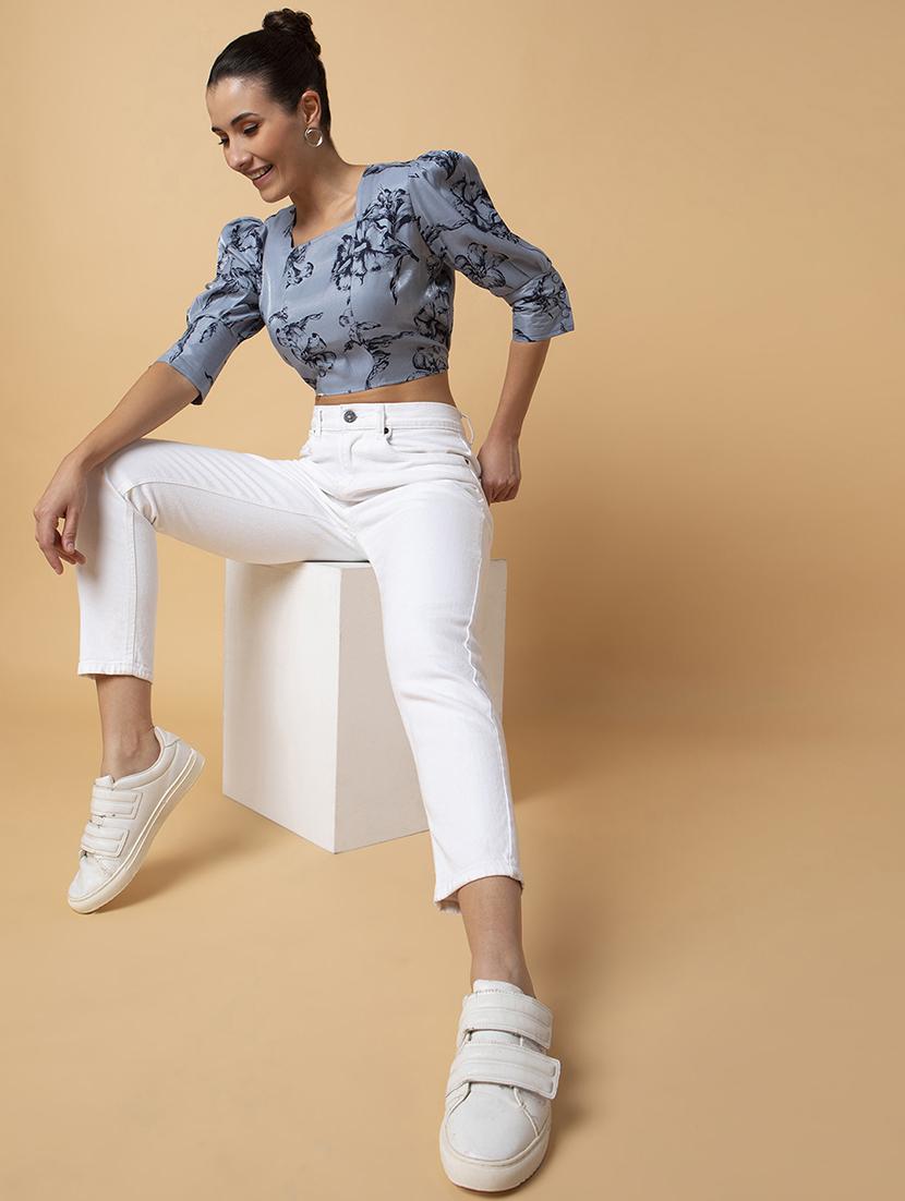 grey floral printed crop top - 21387501 - Standard Image - 4