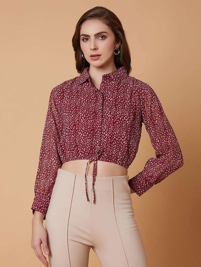 maroon animal printed crop top