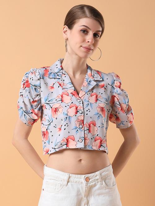 grey floral printed crop top - 21387509 - Standard Image - 0