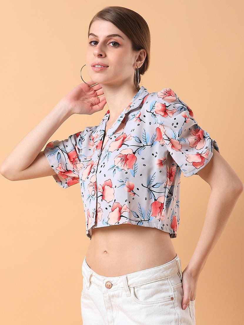 grey floral printed crop top - 21387509 - Standard Image - 1