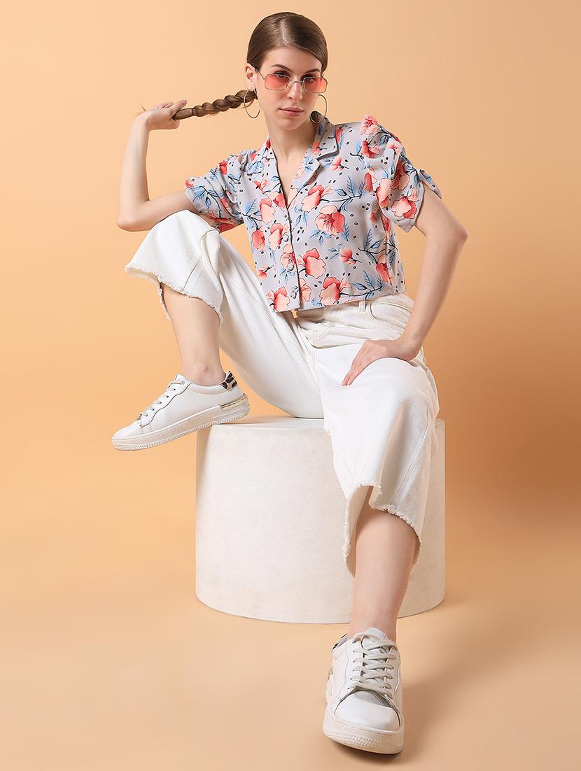 grey floral printed crop top - 21387509 - Standard Image - 4