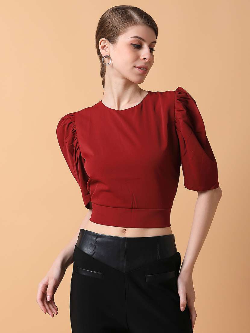maroon solid crop top - 21387511 - Zoom Image - 0