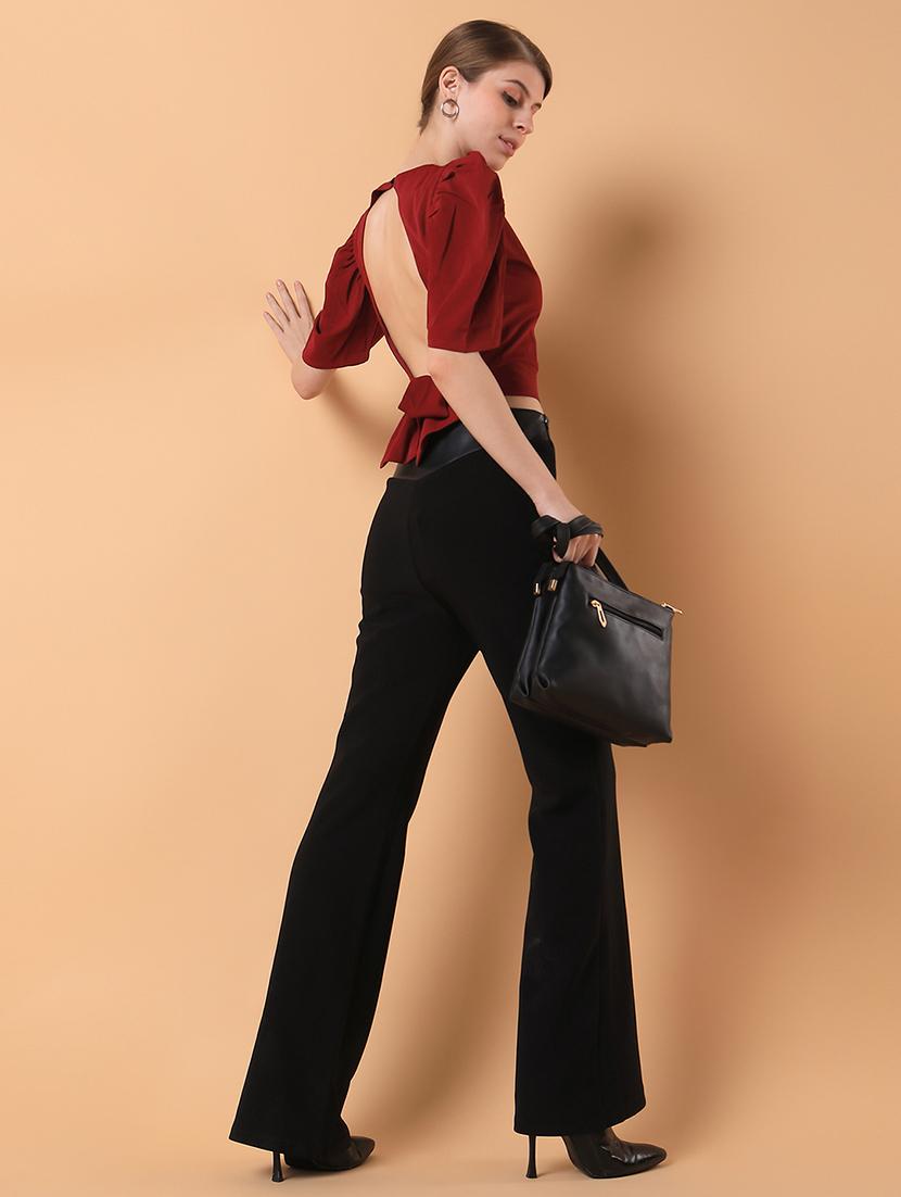 maroon solid crop top - 21387511 - Standard Image - 4