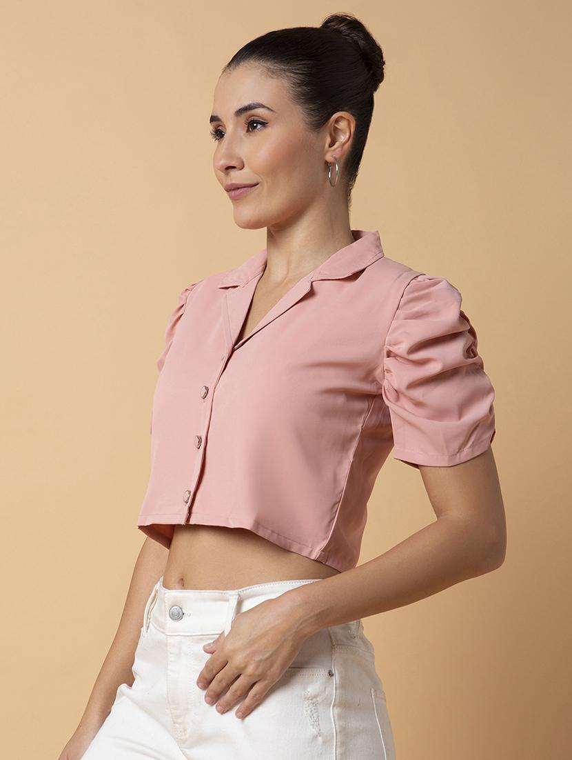 peach solid shirt top - 21387512 - Standard Image - 1