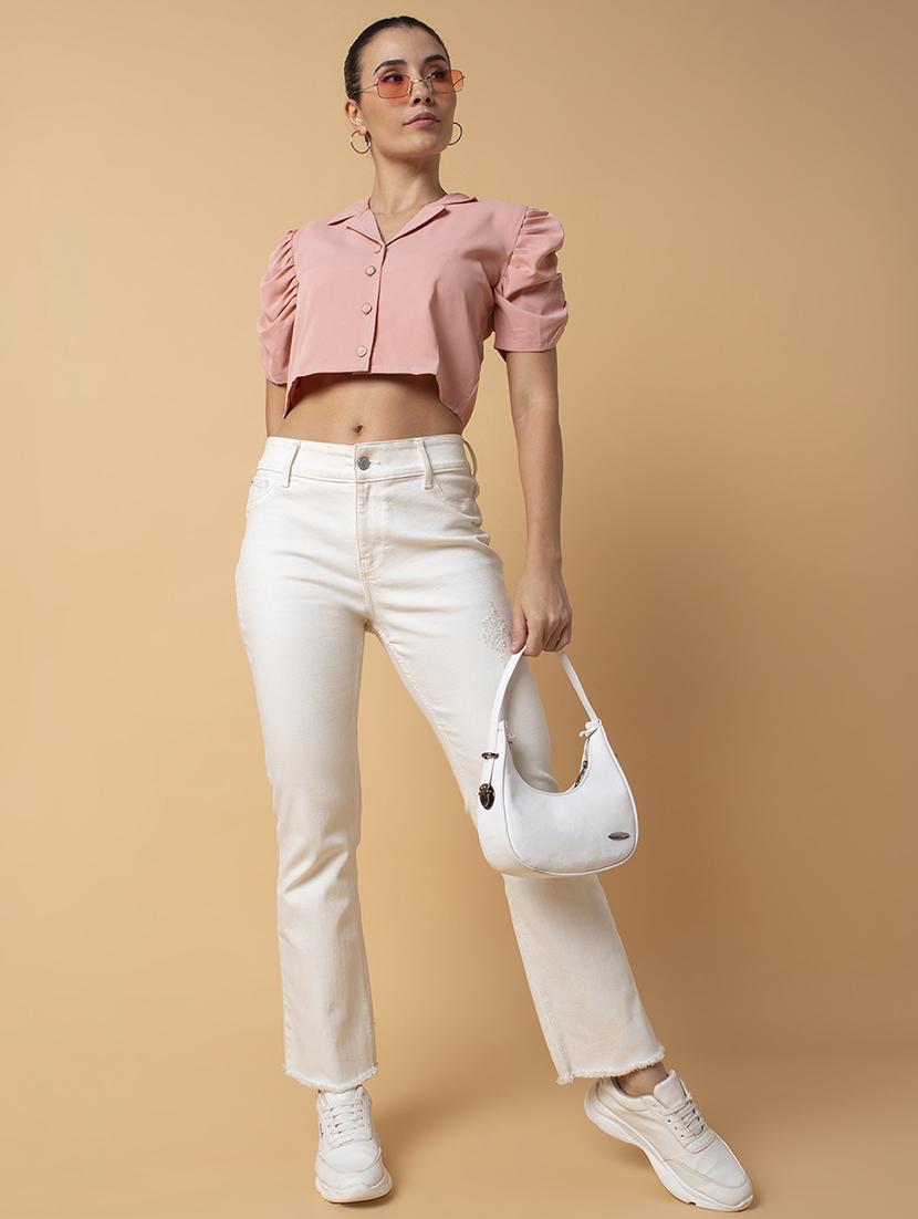 peach solid shirt top - 21387512 - Standard Image - 4