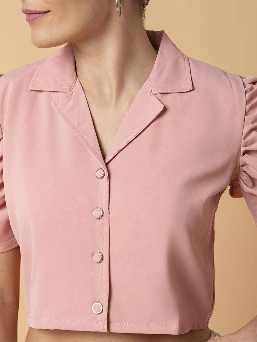 peach solid shirt top - 21387512 - Standard Image - 6