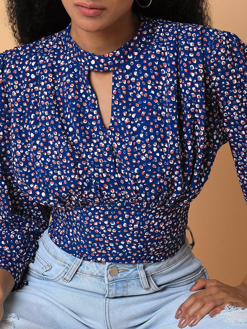 navy blue abstract printed crop top - 21387516 - Standard Image - 6
