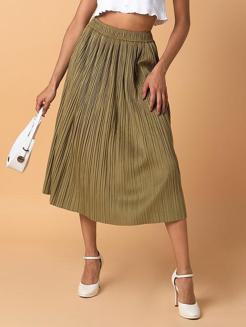 olive solid flared skirt - 21387521 -  Standard Image - 0