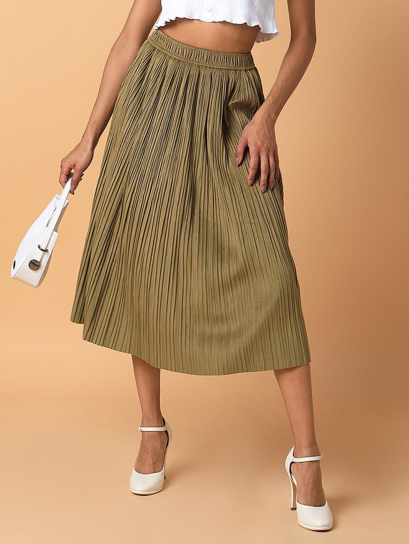 olive solid flared skirt - 21387521 -  Zoom Image - 0