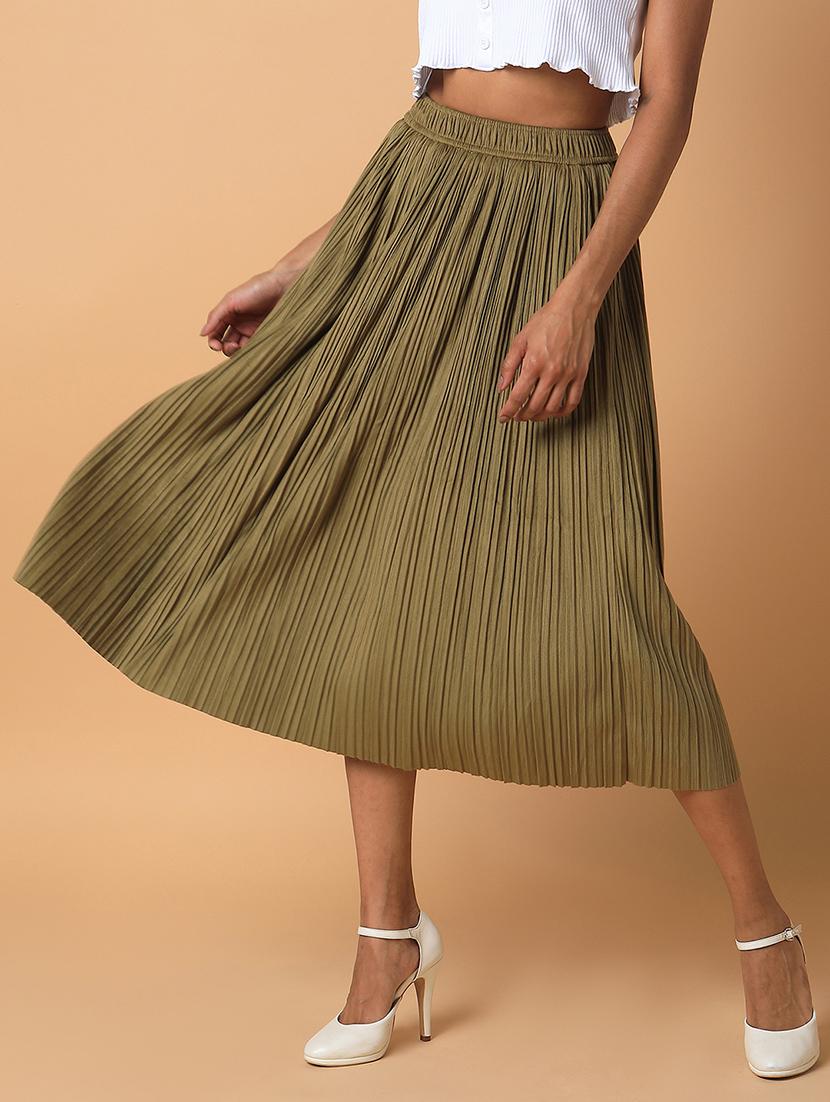 olive solid flared skirt - 21387521 -  Standard Image - 1