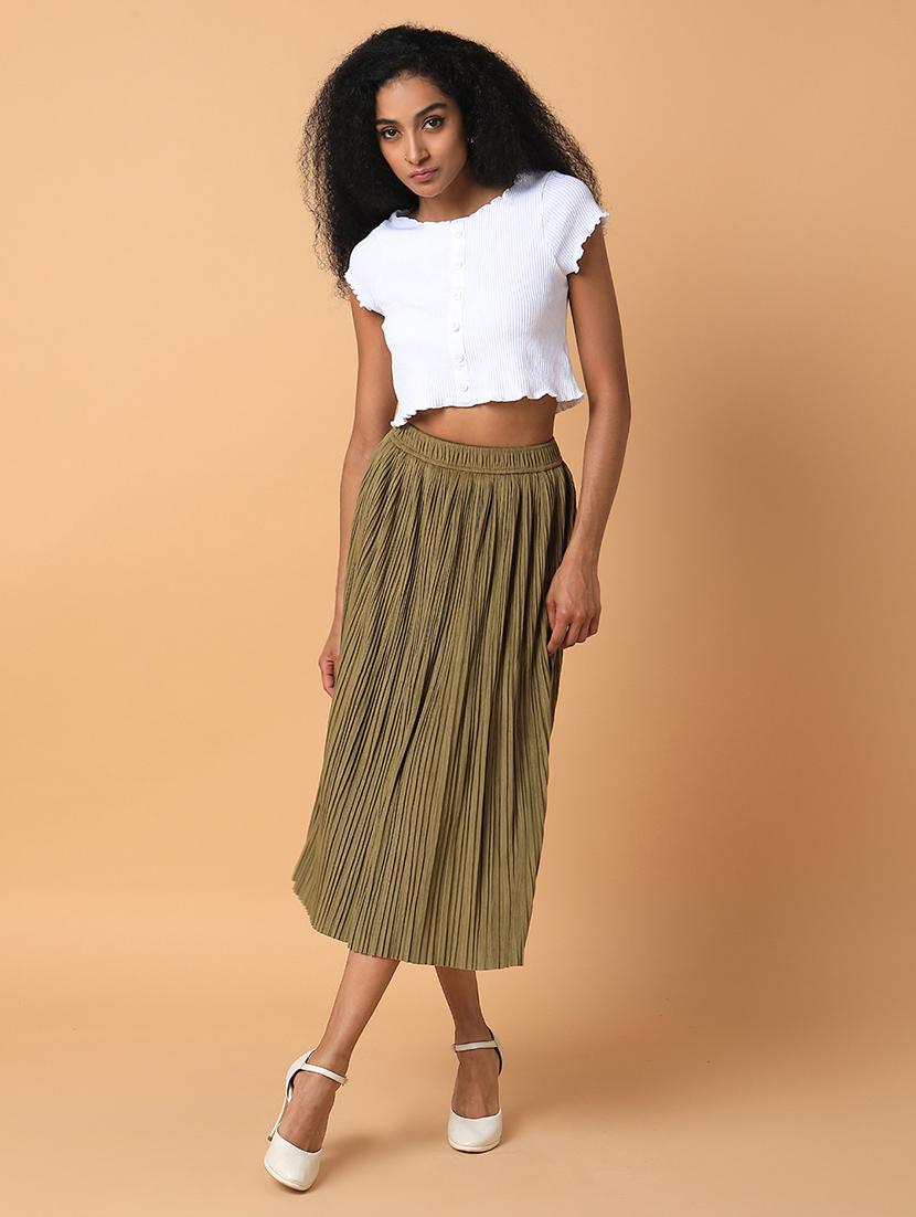olive solid flared skirt - 21387521 - Standard Image - 4