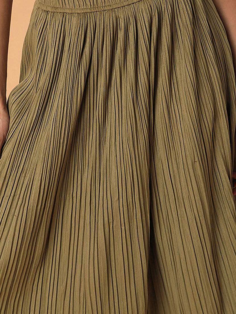 olive solid flared skirt - 21387521 - Standard Image - 6