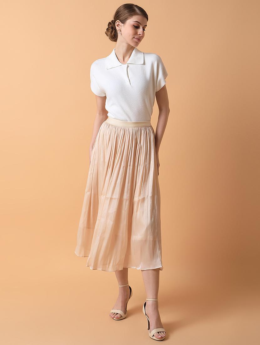 cream solid flared skirt - 21387523 - Standard Image - 4