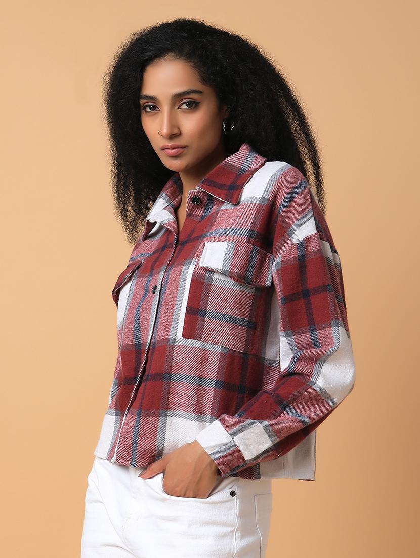 women maroon cotton oversized shirt - 21387561 - Standard Image - 1