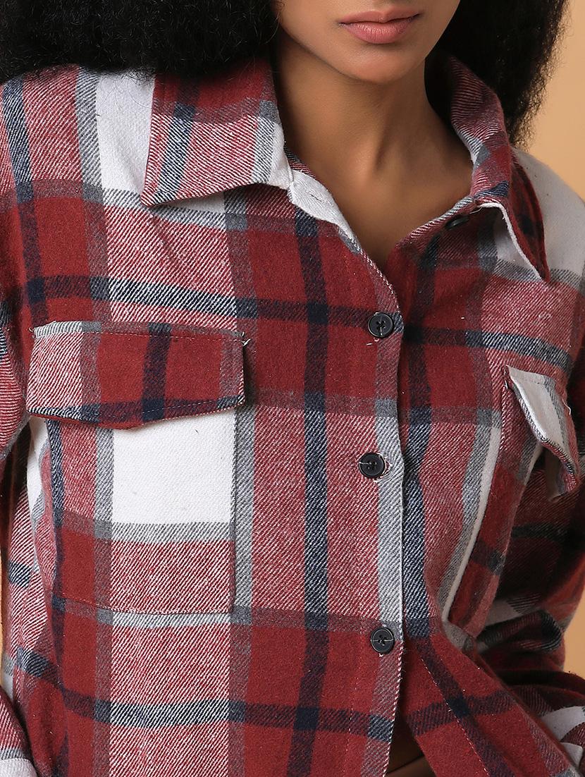women maroon cotton oversized shirt - 21387561 - Standard Image - 6