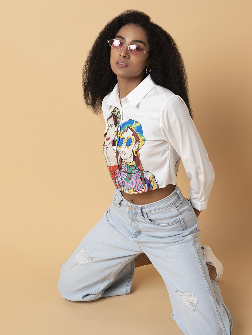 white graphic boxy shirt - 21387566 - Standard Image - 4