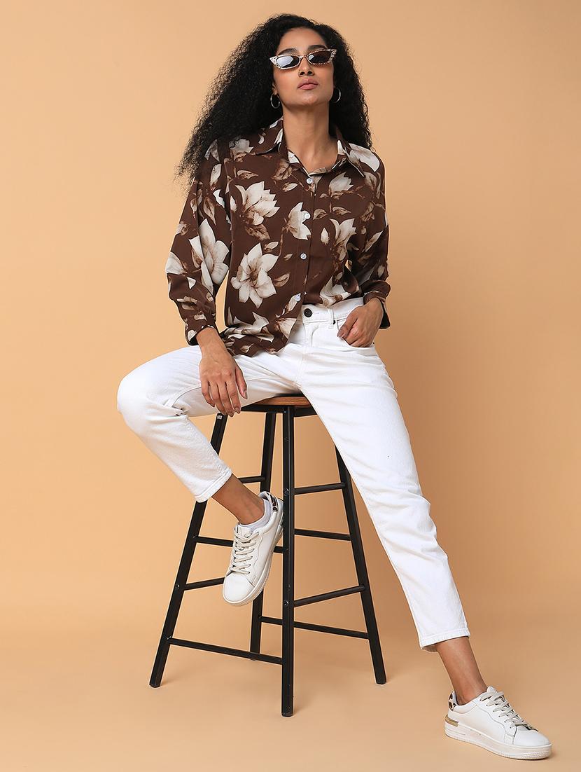 women froral print long sleeve shirt - 21387573 - Standard Image - 4