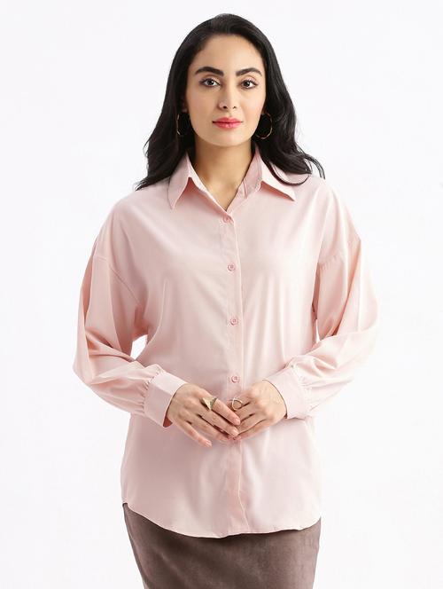 women pink solids long sleeves boxy shirt - 21387576 -  Standard Image - 0