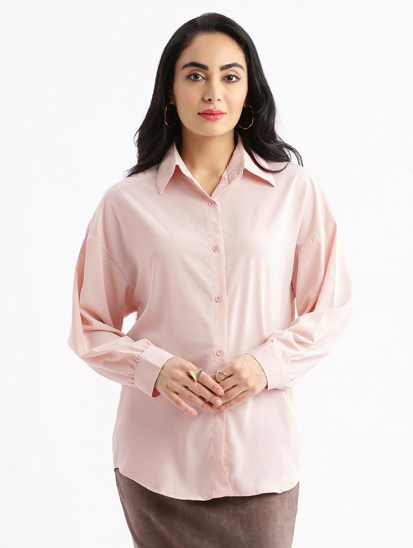 women pink solids long sleeves boxy shirt - 21387576 -  Zoom Image - 0