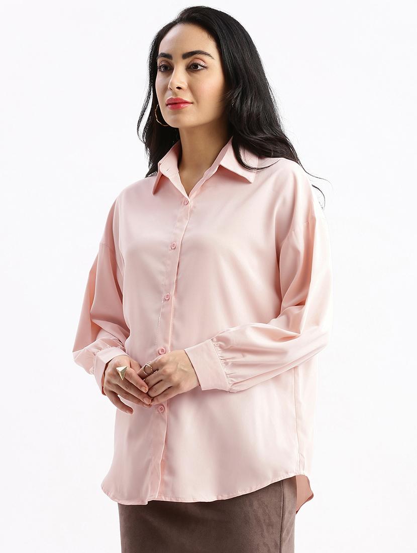 women pink solids long sleeves boxy shirt - 21387576 -  Standard Image - 1