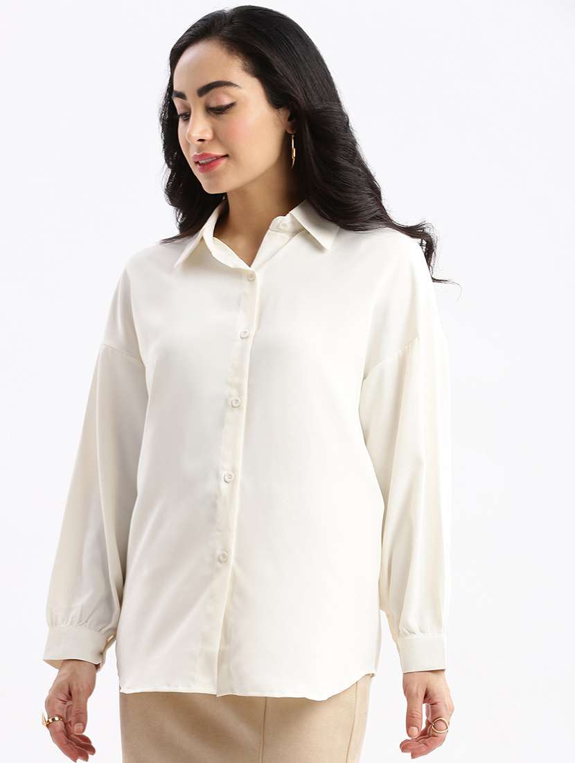 women cream crepe boxy shirt - 21387577 - Standard Image - 1