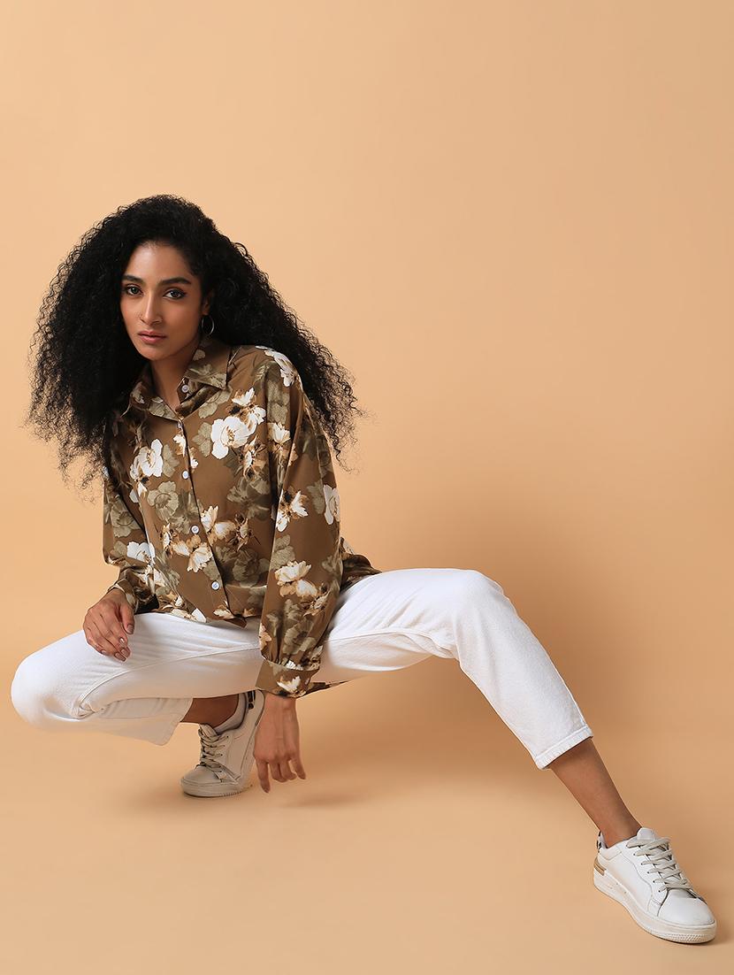 olive floral printed oversized shirt - 21387579 - Standard Image - 4