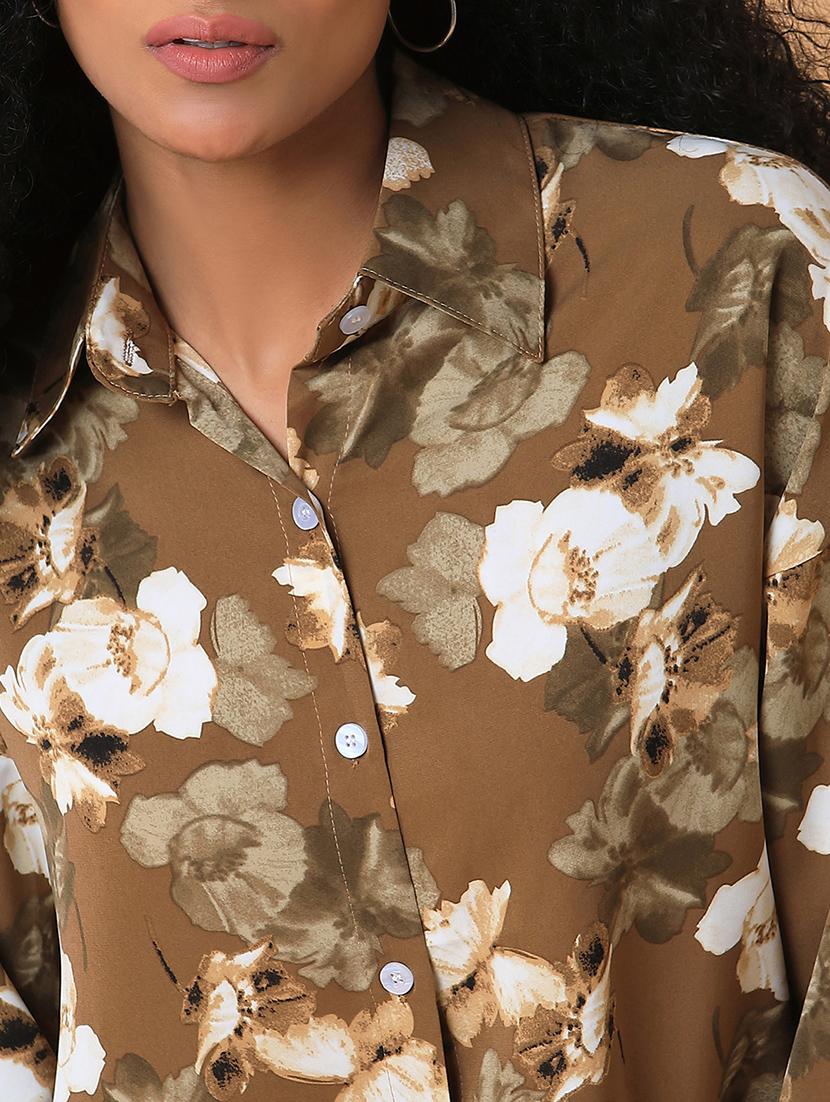 olive floral printed oversized shirt - 21387579 - Standard Image - 6