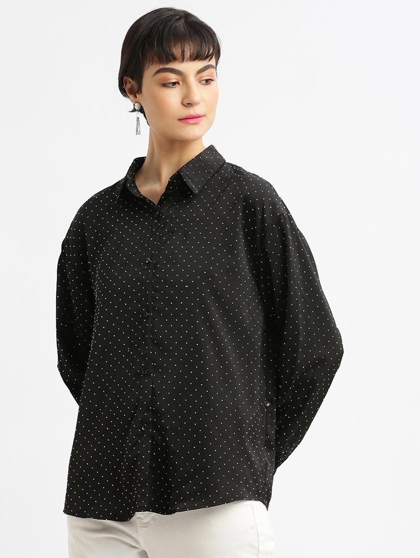 black polka dot regular shirt - 21387588 - Standard Image - 1