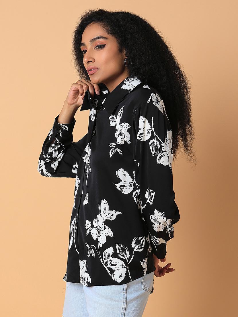 black floral printed oversized shirt - 21387594 - Standard Image - 1