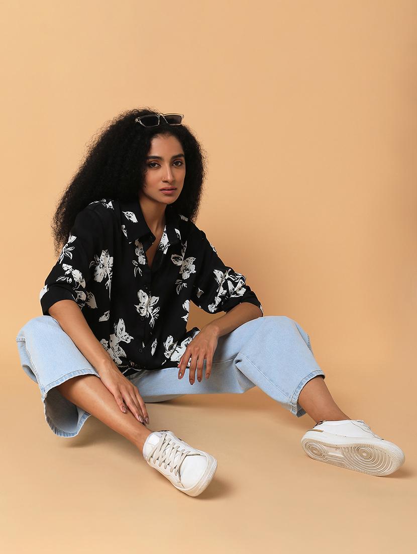 black floral printed oversized shirt - 21387594 - Standard Image - 4